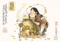 Scum Bear Original Zen toad Office Family Art Decoration Painting Liu Hai Wash Golden Toad Beech Wood Frame Figure