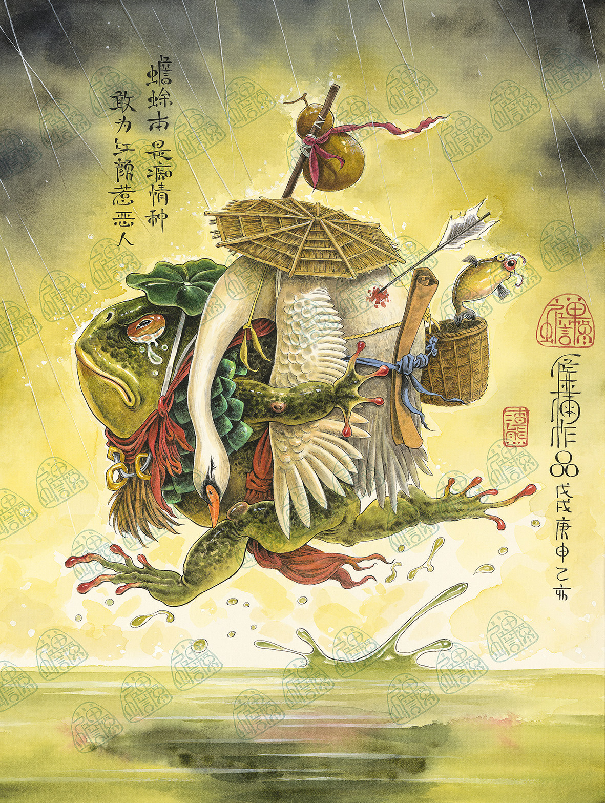 The original Zen Too Hungzhou office home art microspray decoration painting back swan colored red beech wooden frame