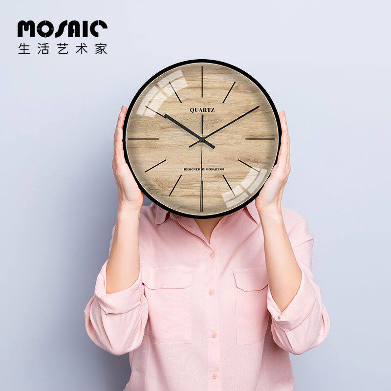 New Chinese classical Nordic wood texture annual ring modern minimalist ultra-quiet wall clock living room study quartz creative hanging