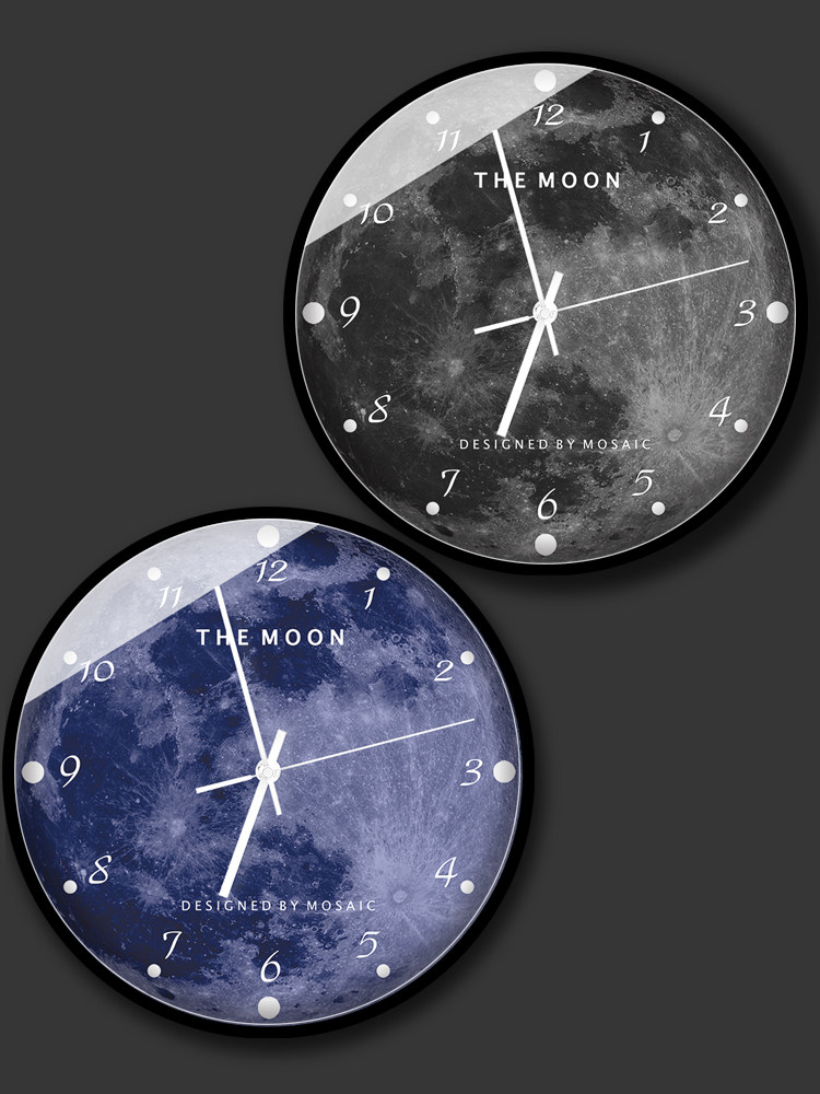 Nordic post-modern fashion light luxury moon clock creative metal glass wall clock guest restaurant ultra-quiet quartz clock
