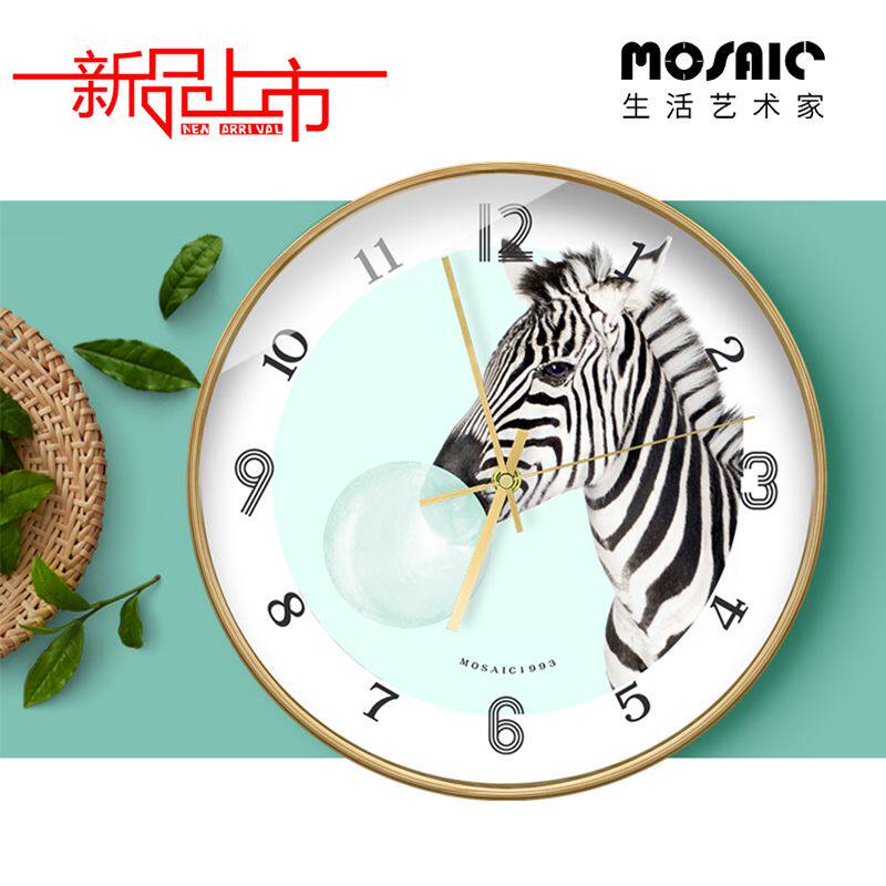 Nordic wooden small fresh wall clock ultra-quiet creative animal children's room living room bedroom cute cute pet wooden frame clock