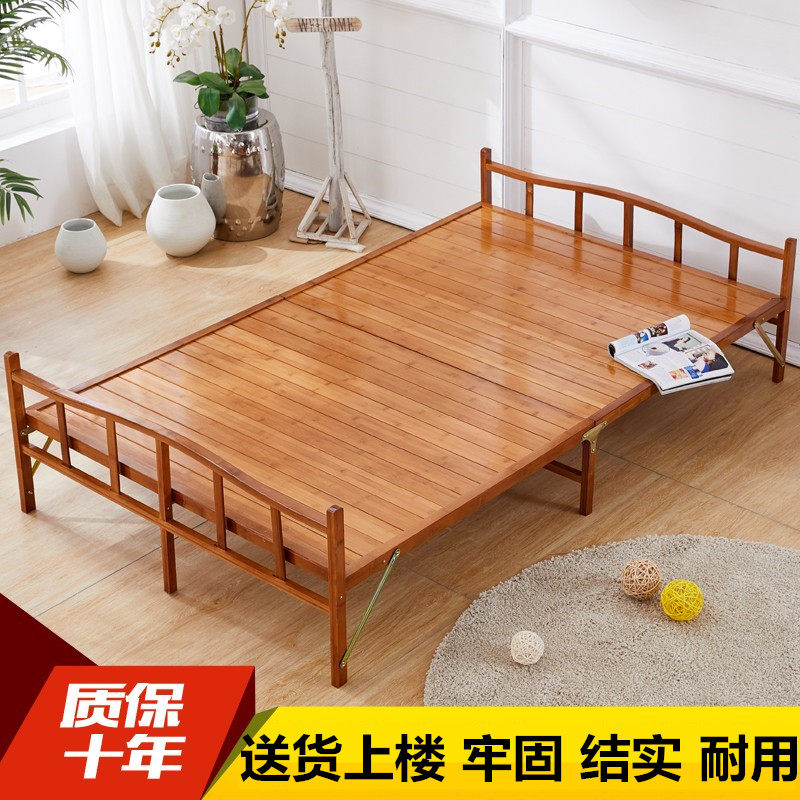 Folding bed Double single Bamboo bed 1 2 Bamboo 1m Easy 1 5 Afternoon Home rental room One meter wide afternoon nap bed