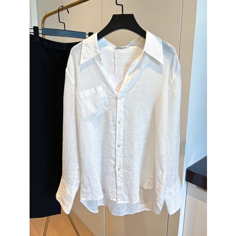 White Cotton and Linen Sun Protection Shirt for Women 2026 New Spring and Summer High-End Design Ramie Shirt Linen Jacket Top
