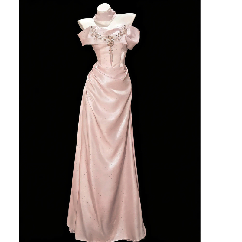 One-Shoulder Satin Evening Dress for Women, Toast Dress, 2026 New Style, Graduation Host, Student Day, Coming-Of-Age Ceremony, Princess Dress One-Shoulder Satin Evening Dress for Women, Toast Dress, 2026 New Style, Graduation Host, Student Day, Coming-Of-Age Ceremony, Princess Dress