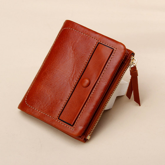 真皮短款男士钱包2021新款头层油蜡牛皮复古钱夹竖款防盗刷两三折