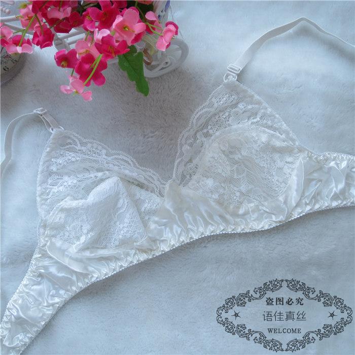 Áo ngực lụa không có vòng thép mỏng phần mùa hè và mùa thu lụa cỡ lớn cho nữ đồ lót ren màu xanh lá cây trung tính vú áo ngực áo bra quây
