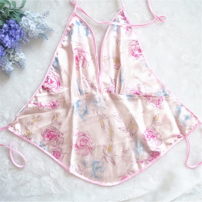 Tạp dề lụa tay áo dudou ladies sexy đồ ngủ phù hợp với đồ lót thoải mái nữ lụa dành cho người lớn tạp dề V cổ áo ladies