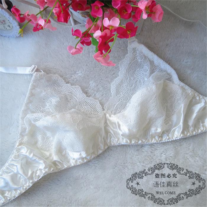 Áo ngực lụa không có vòng thép mỏng phần mùa hè và mùa thu lụa cỡ lớn cho nữ đồ lót ren màu xanh lá cây trung tính vú áo ngực áo bra quây