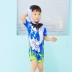 Đồ bơi trẻ em Hàn Quốc cho bé trai và bé gái liền quần boxer tay áo ngắn dễ thương Phim hoạt hình bé bơi với mũ bơi - Bộ đồ bơi của Kid Bộ đồ bơi của Kid