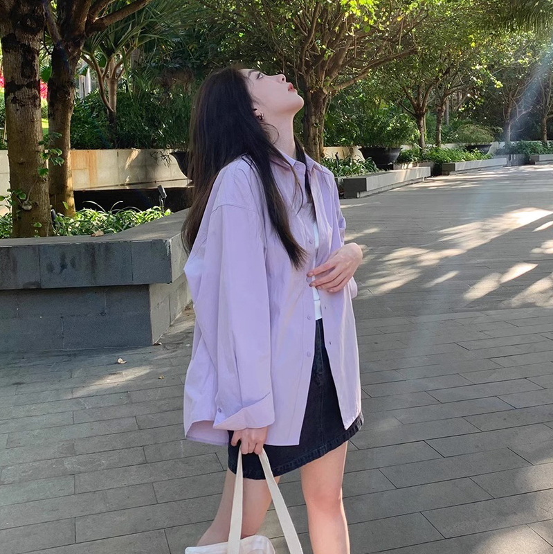 Taro Purple Shirt for Women, 2026 Spring New Design, Niche Style, Loose Fit, Slimming, Versatile Long-Sleeve Shirt Jacket