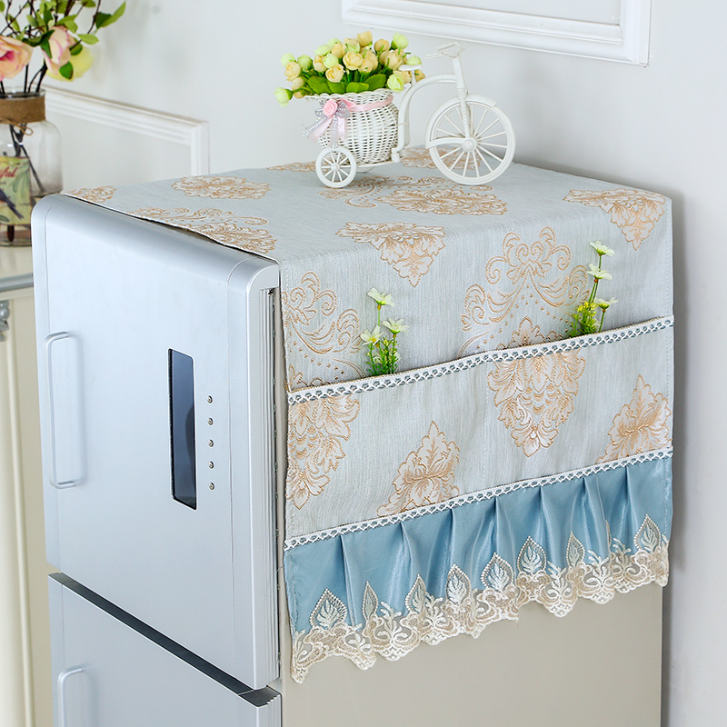 Fabric lace refrigerator towel with pocket, dust-proof refrigerator cover towel pastoral, cover towel refrigerator cover single door