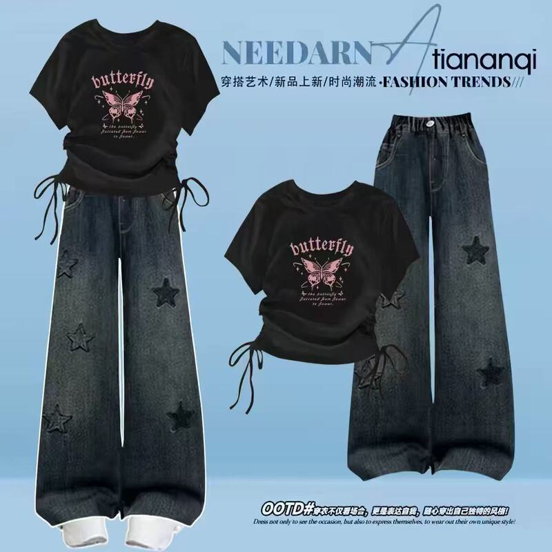 Summer Is a Great Time to Wear Short-Sleeved T-Shirts, Which Are Perfect for Girls in Middle and High School. These Shirts Can Be Paired with Versatile Jeans in a Two-Piece Set Summer Is a Great Time to Wear Short-Sleeved T-Shirts, Which Are Perfect for Girls in Middle and High School. These Shirts Can Be Paired with Versatile Jeans in a Two-Piece Set