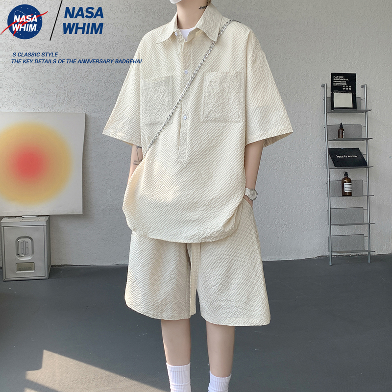 Nasa Collaboration Japanese-Style Lightweight Bubble Grid Suit Summer Trendy Casual Stylish Quick-Dry Outfit Sports Suit