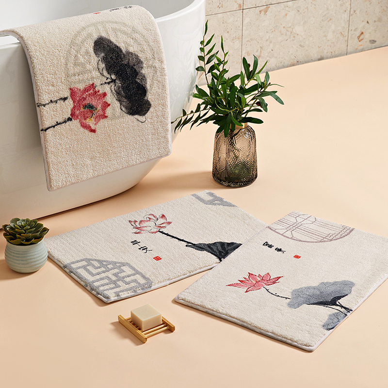 New Chinese style of ancient style lotus bathroom anti - slip - pad cosmetic cushion household doormat