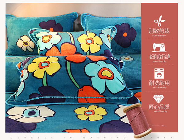 chồn nhung mùa đông sang trọng denim da lộn lông cừu áp dụng trần truồng Coral 4 lông cừu dày hơn bộ đồ giường m - Bộ đồ giường bốn mảnh mua chăn ga gối đệm