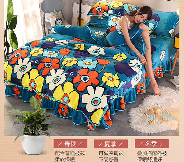 chồn nhung mùa đông sang trọng denim da lộn lông cừu áp dụng trần truồng Coral 4 lông cừu dày hơn bộ đồ giường m - Bộ đồ giường bốn mảnh mua chăn ga gối đệm