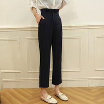 2022 new womens clothing spring autumn new lotus leaf high waist 90% straight cylinder pants smoke pipe pure color anti-wrinkle suit casual pants