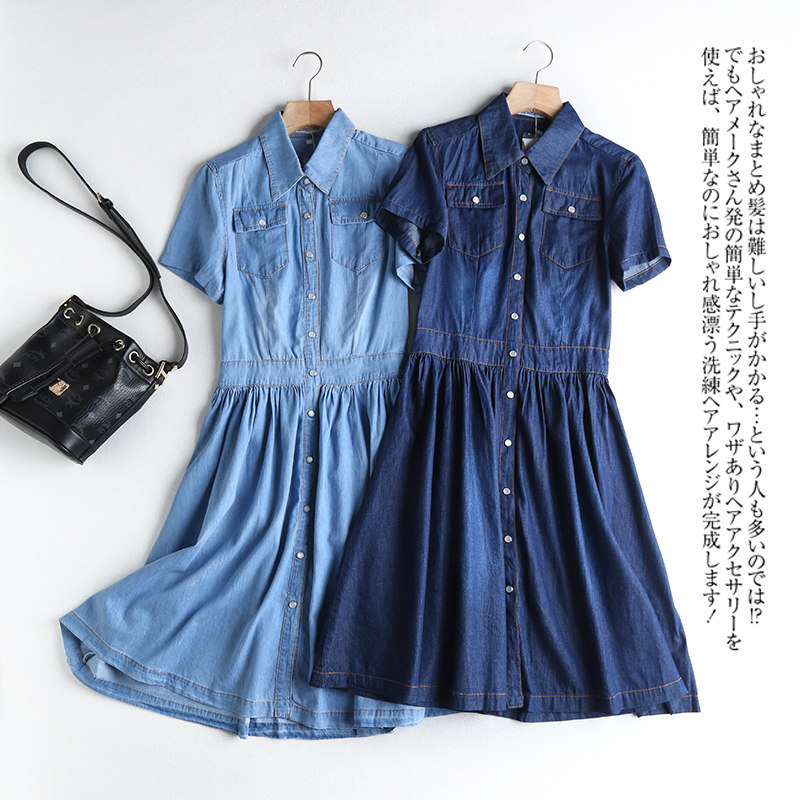 Tencel Denim Dress Women's Spring New Korean Version Slim Waist Large Size Thin Washed A-Line Skirt