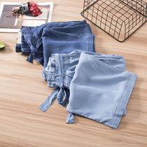 Sky Silk Jeans Woman Summer Thin pants Han Fan loose Loose Slim Tight Waist Lacing Straight Cylinder 90% Broadlegged Pants