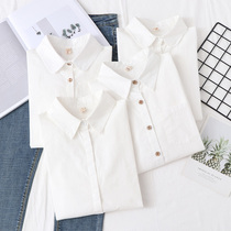 White shirt womens spring new small fresh cotton womens shirt doll collar light plate long-sleeved slim-fit base shirt spring