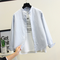 Stand collar white shirt female Han Fan wild thin long sleeve shirt spring new student cotton base shirt spring