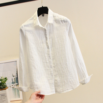 white shirt womens 2021 spring new small fresh literary pure cotton double cotton yarn lapel long-sleeved base shirt