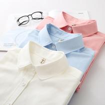 2021 spring new Han fan wild white shirt womens small fresh pure color Oxford spinning long-sleeved student womens shirt