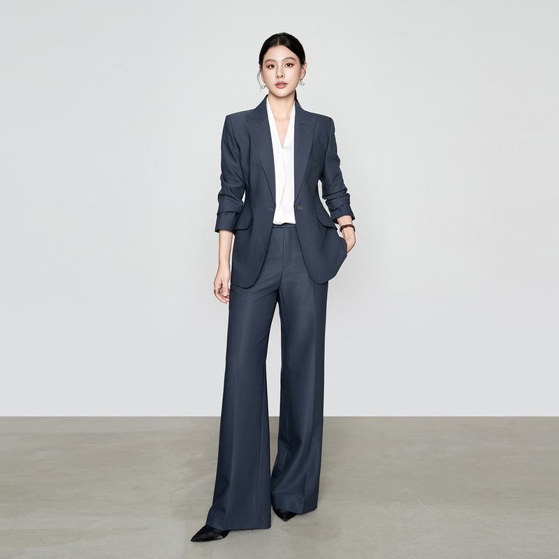 26 Autumn Season: Dominant Workplace Style Commuting Suit Set for Women, Elegant Straight-Leg Pants, Ink Blue Suit Formal Two-Piece Set