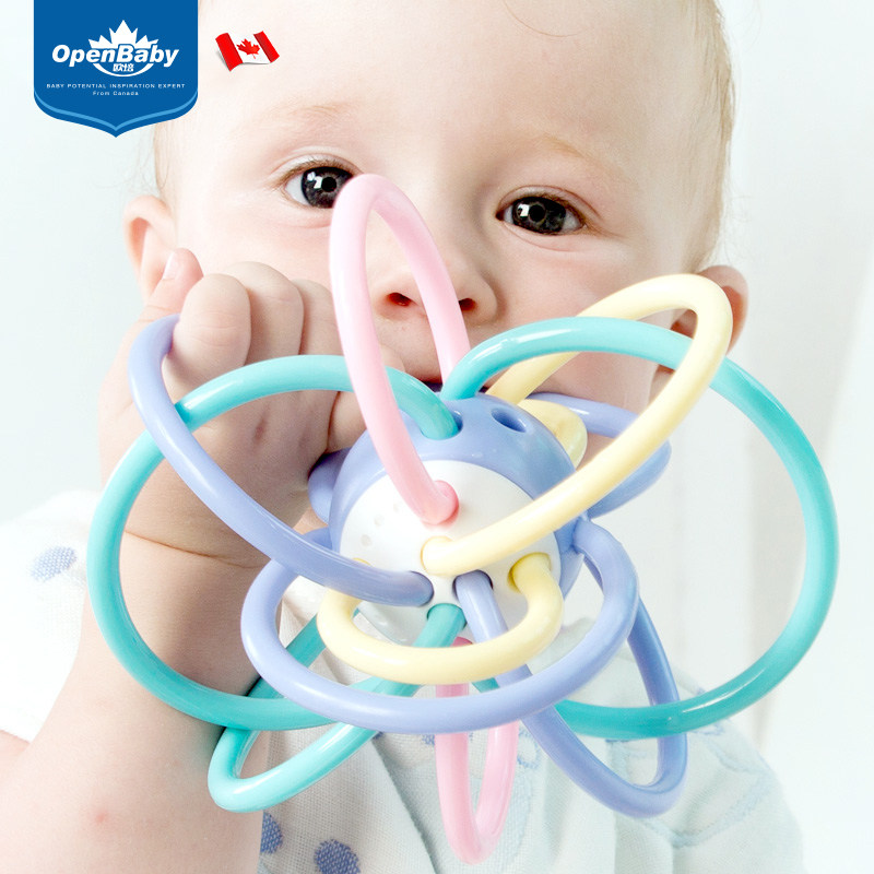 Manhattan hands catch ball baby gripping training toy ball can nibble the baby's puzzle soft gum early to teach the ball rocking the bell-Taobao