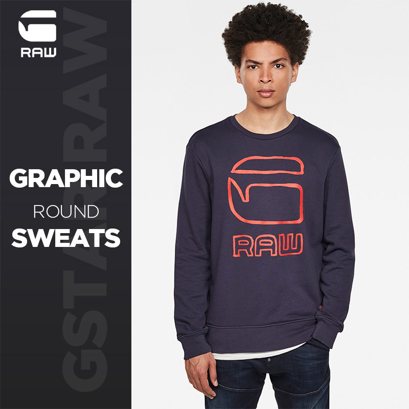 G-STAR RAW2020 Spring autumn men's fashion casual printed round collar thick cotton TD17493