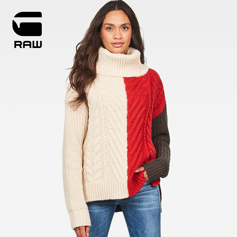 Lady GG-STAR RAW hit with loose and high collar Weet-knitted sweatshirt D15931