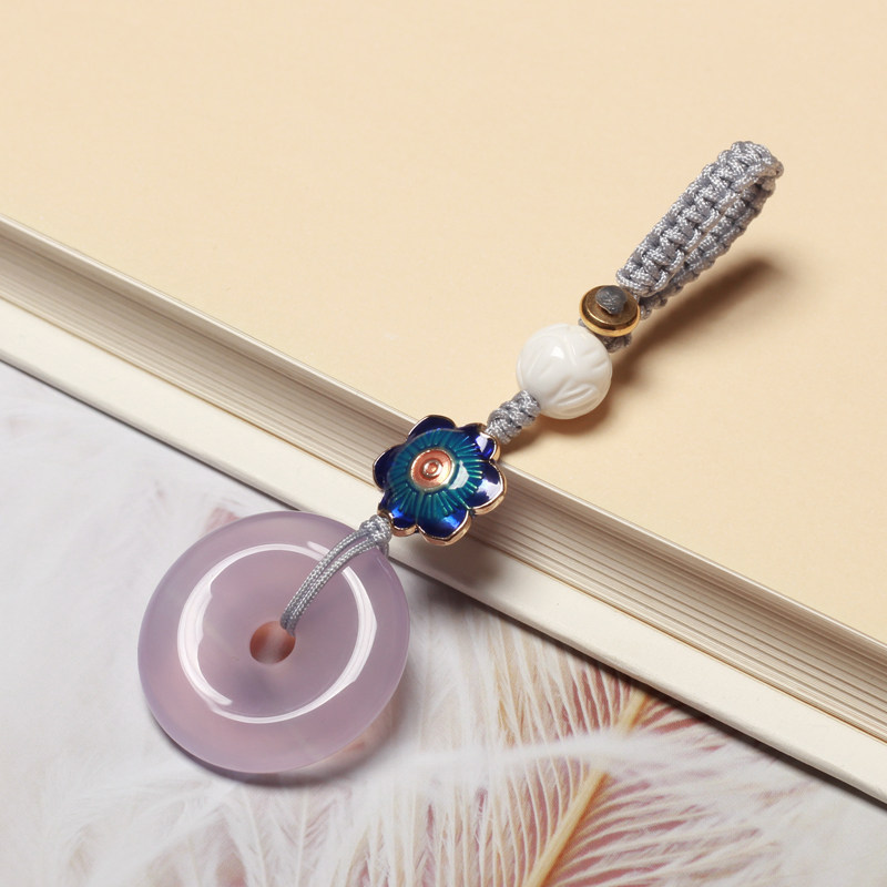 Purple chalcedony safe buckle girls car key chain pendant high-end hand-woven safe peach blossom original personality