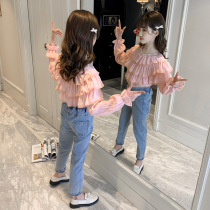 Girls spring foreign fashion fashion set 2021 New Korean version of cowboy children spring and autumn fashion two-piece set