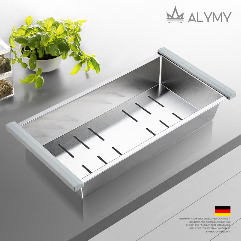 Kitchen manual sink drain basket Stainless steel European-style square drain plate Thickened filter basin