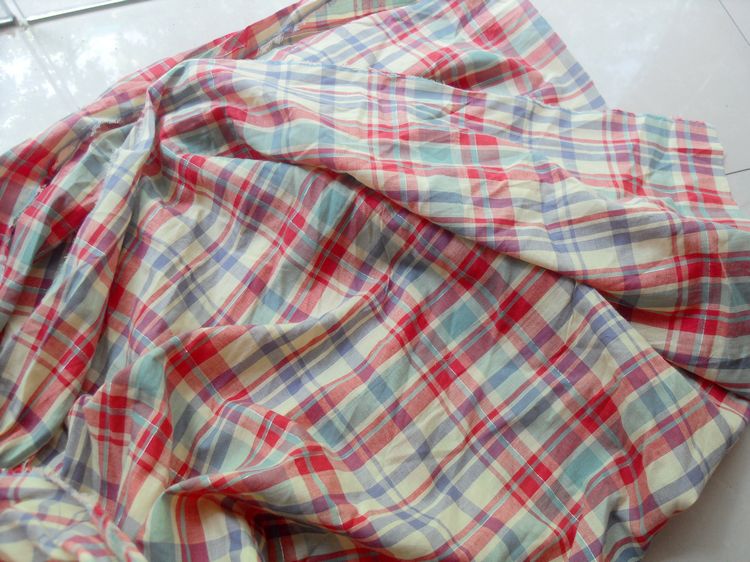 Lưới màu đỏ bạc thủ công tự làm nhuộm vải dệt bông kẻ sọc vải cotton quần áo áo sơ mi vải vải may quần áo dài