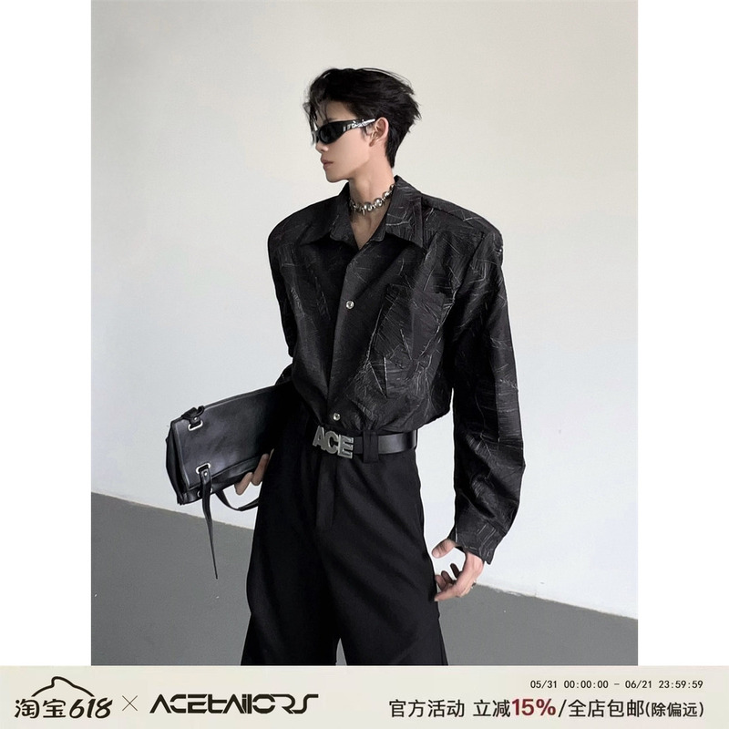 Ace Niche Textured Shoulder Pad Lapel Shirt Korean Style Cool and Sophisticated Wrinkle-Free Casual Long-Sleeve Shirt