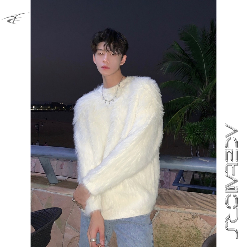 Ace' High-End Atmospheric Faux Mink Sweater for Men and Women, Thickened for Winter, Gentle, Lazy, Loose-Fitting, Round-Neck Knitwear