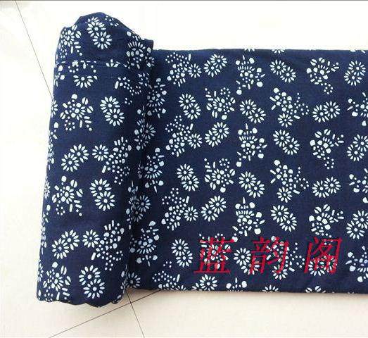 Handmade DIY fabric Chinese style pure cotton blue printed fabric Handmade plant printing and dyeing Fractional cotton fabric multicolor