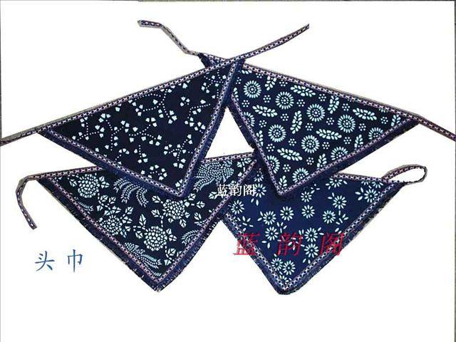 Ethnic Wind Accessories Pure Cotton Blue Printed Cloth Girls Triangle Floral Side Turban Performance Head Accessories for tea women Baotou