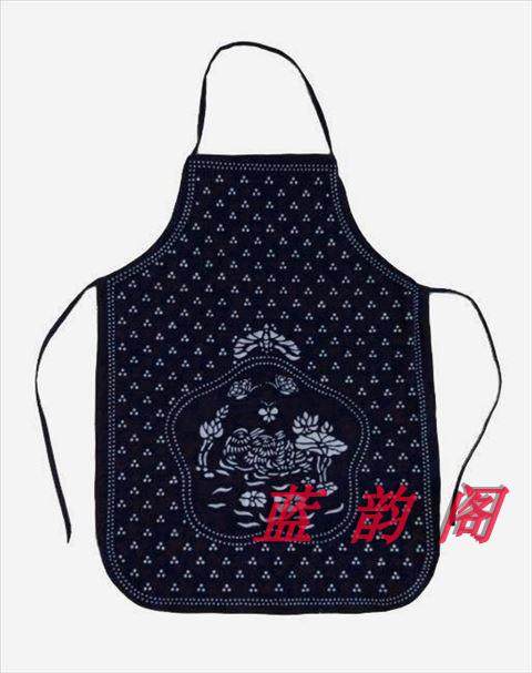 Blue printed cloth hanging neck full-body apron for home kitchen anti-fouling around tea restaurant farmhouse Lok working apron-Taobao