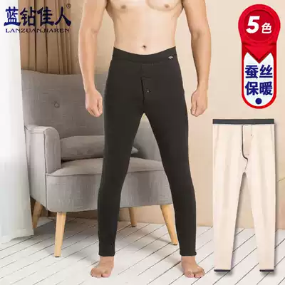 Blue diamond beauty silk warm pants men plus velvet winter slim youth large size knee padded pants men tight