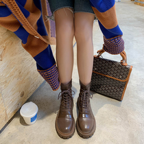 ins huge comfortable ~ British style cross strap thick bottom round head short boots Joker slim thin middle heel Martin boots female