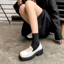 High-end version of the net red ins Wind pine cake coarse heel square head casual single shoe a pedal jk small leather shoes Le Fu shoes women