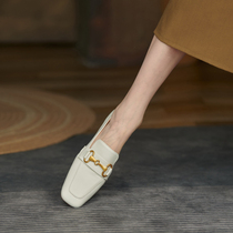 Soft and soft ~ huge comfortable British wind metal buckle low heel leather shoes a pedal soft sole shoes women