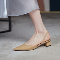 Strong push self-retention 2021 summer new simple Korean pointed flat bottom empty single shoes coarse heeled buns sandals women