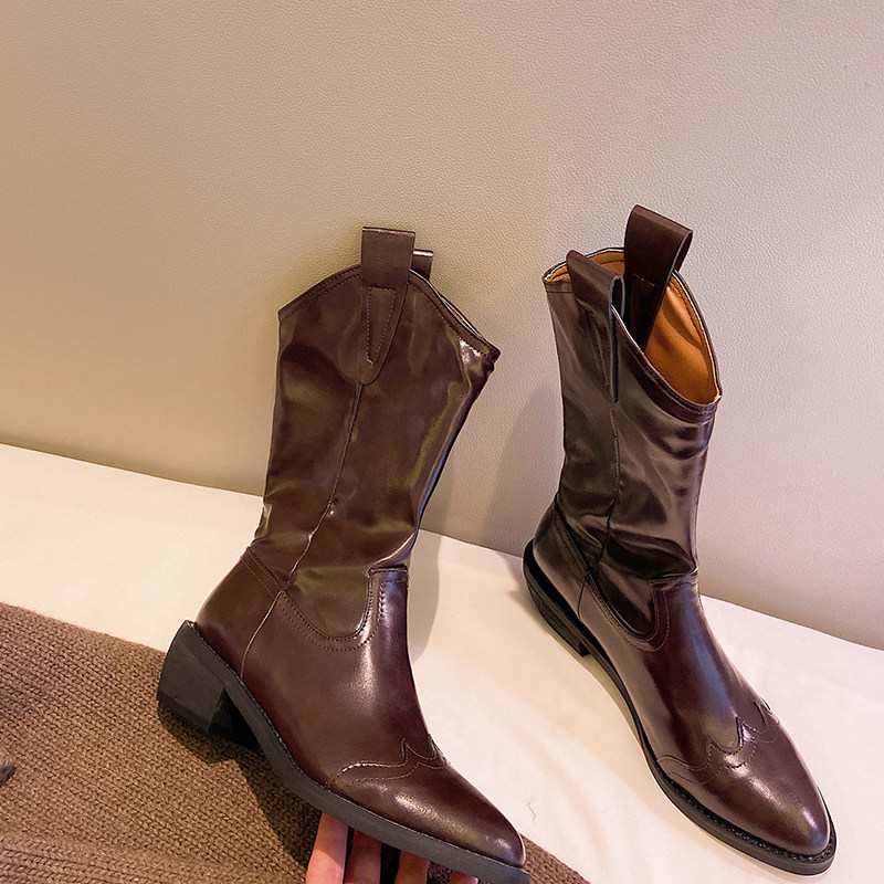 Strong push 2021 new ~ retro coarse and tip leather boots red and western boots cowboy boots