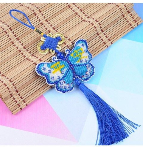 Ping An Fu in khâu đồ trang trí nhỏ mặt dây chuyền xe đầy đủ đính cườm bướm biểu tượng hòa bình xe sở hữu mới bắt đầu thêu - Công cụ & phụ kiện Cross-stitch dụng cụ thêu