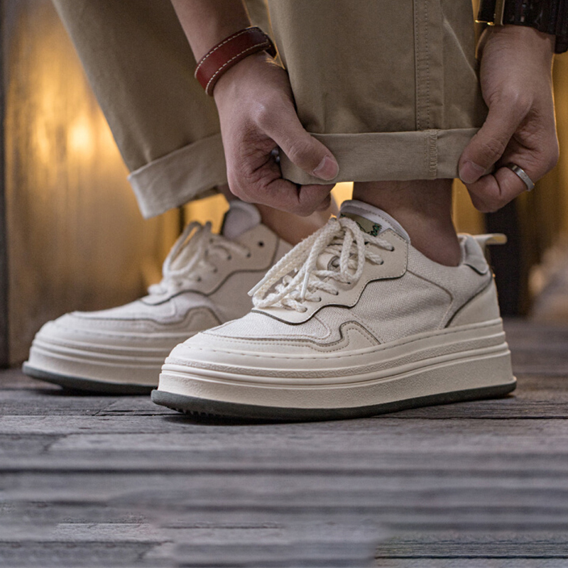 Madden White Sneakers for Men, Summer Soft-Soled Trendy Breathable Thick-Soled Height-Increasing Low-Top Sneakers, Retro Japanese Casual Shoes for Men