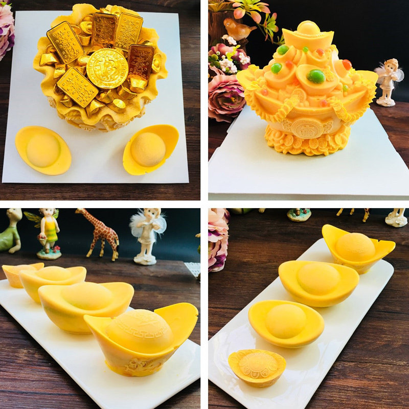 Mode tribe 3D three-dimensional cartoon mold Spring Festival gold ingot treasure bag gold jade full house mousse cake mold silicone