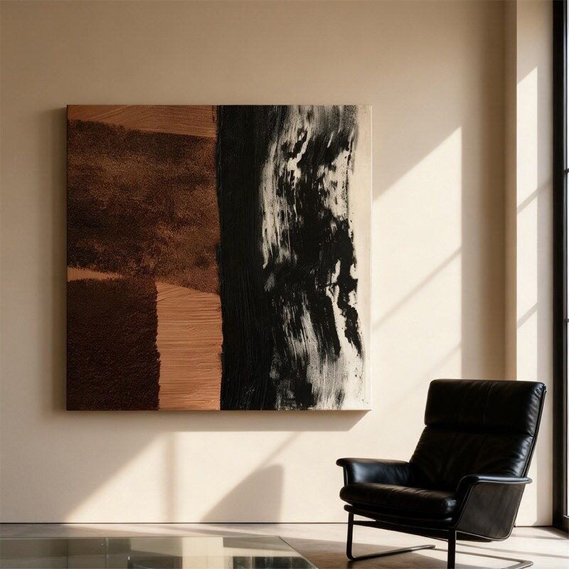 Purely Hand-Painted Oil Painting in Wabi-Sabi Style, Modern Living Room Texture Painting, Bedroom Abstract Art Decorative Painting, Square Hanging Painting for Guesthouses Purely Hand-Painted Oil Painting in Wabi-Sabi Style, Modern Living Room Texture Painting, Bedroom Abstract Art Decorative Painting, Square Hanging Painting for Guesthouses